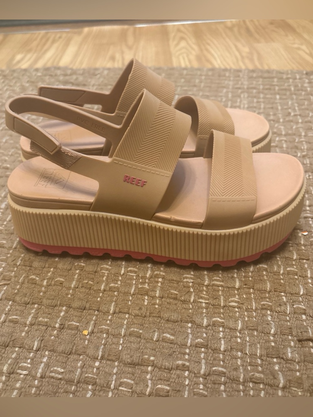 Reef Women's Beige Platform Slingback Sandals with Pink Accents